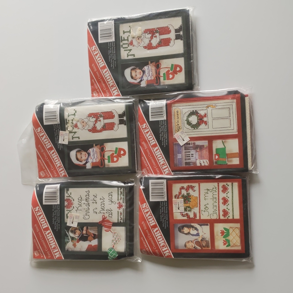 Banar Designs 5 Easy Counted Cross Stitch Memory Boxes Vintage Kits CHRISTmas